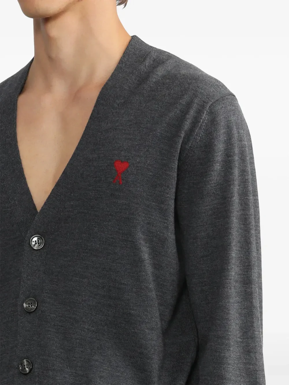 AMI Paris Ami De Coeur Merino Wool Cardigan Grey - Image 5