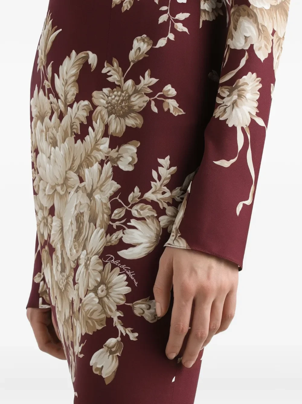Dolce & Gabbana Floral-Print Long-Sleeve Midi Dress - Image 3