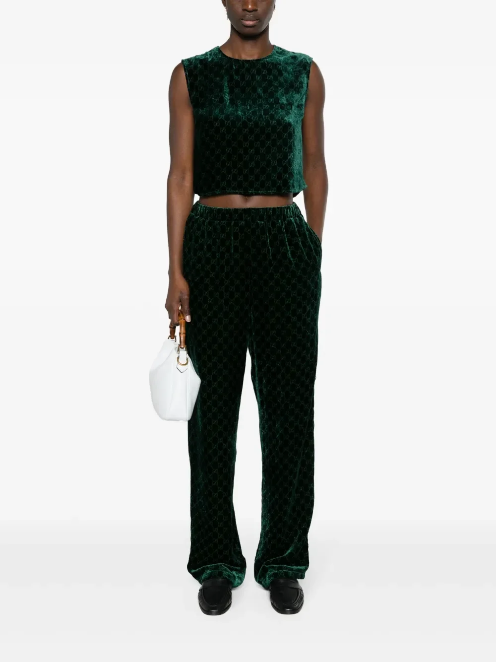 Gucci GG Supreme Forest Green Velvet Tank Top - Image 2