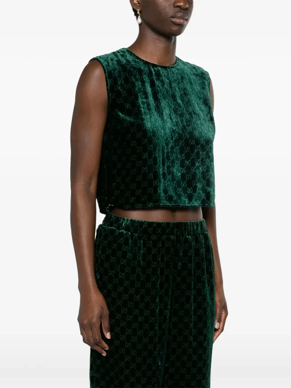 Gucci GG Supreme Forest Green Velvet Tank Top - Image 3