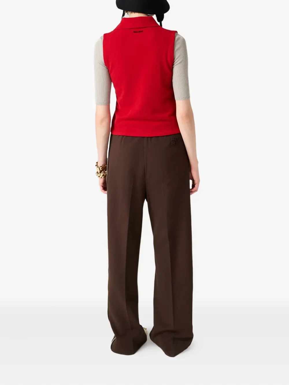 Miu Miu Red Cashmere Sleeveless Vest with Diagonal Zip - Image 3