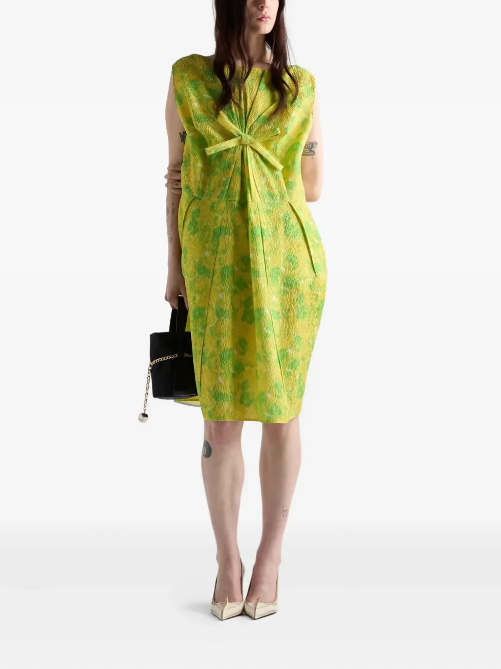 Prada Floral-Print Bow-Detail Silk Mini Dress - Image 2