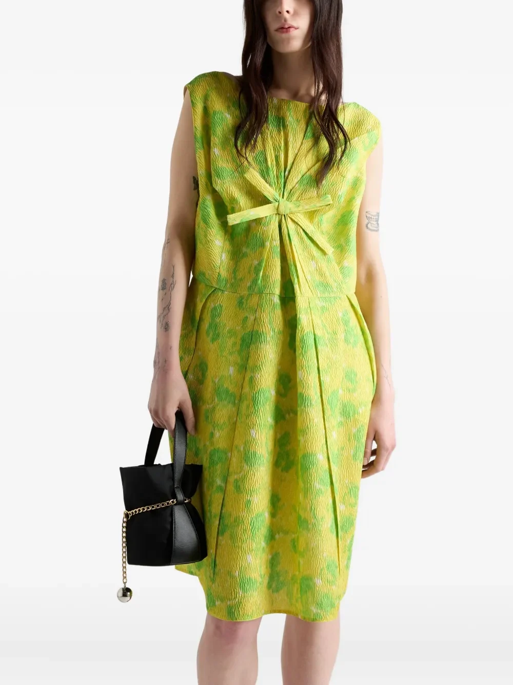 Prada Floral-Print Bow-Detail Silk Mini Dress - Image 4