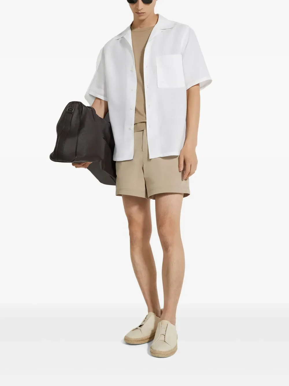 Zegna 232 Road Brand Mark Swim Shorts Sesame Beige - Image 2